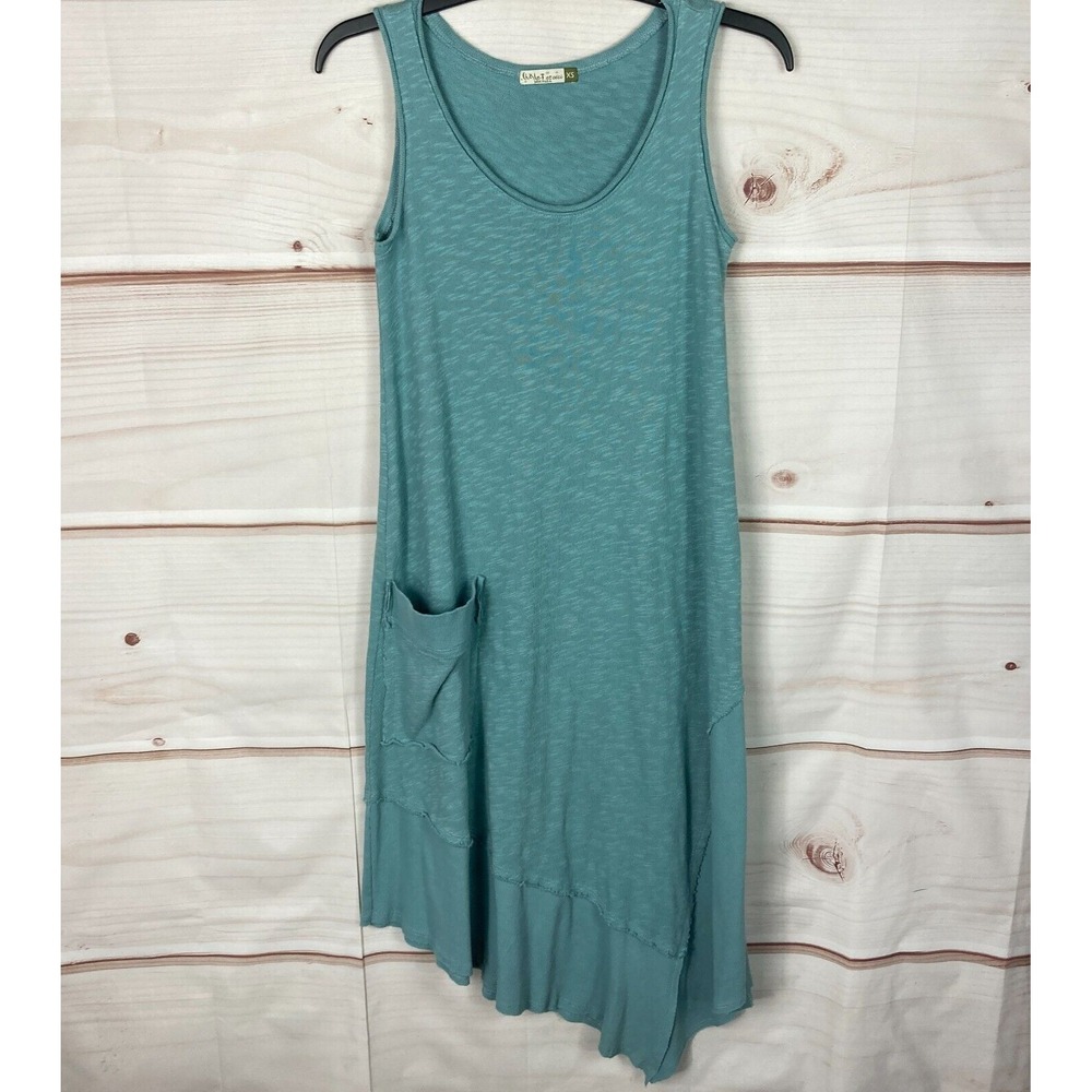 Chalet et Ceci Dress Women XS Green Tank Asymmetrical Hem Pocket Cotton Pullover